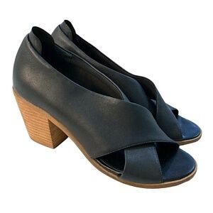 KELSI DAGGER BROOKLYN KDB Kacey Black Leather Crisscross Open Toe Heels